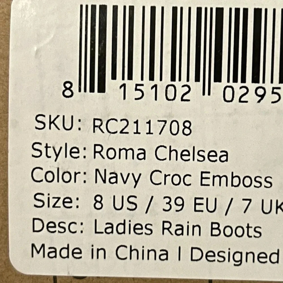 NWT Roma Chelsea Womens 8 Navy Croc Emboss Rain Boots - Picture 8 of 8